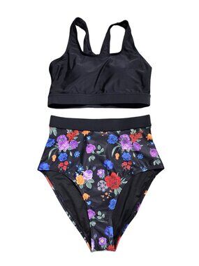 NWT | HALCURT Floral High Waisted 2-Piece Bikini Swimsuit Racerback Set | Small